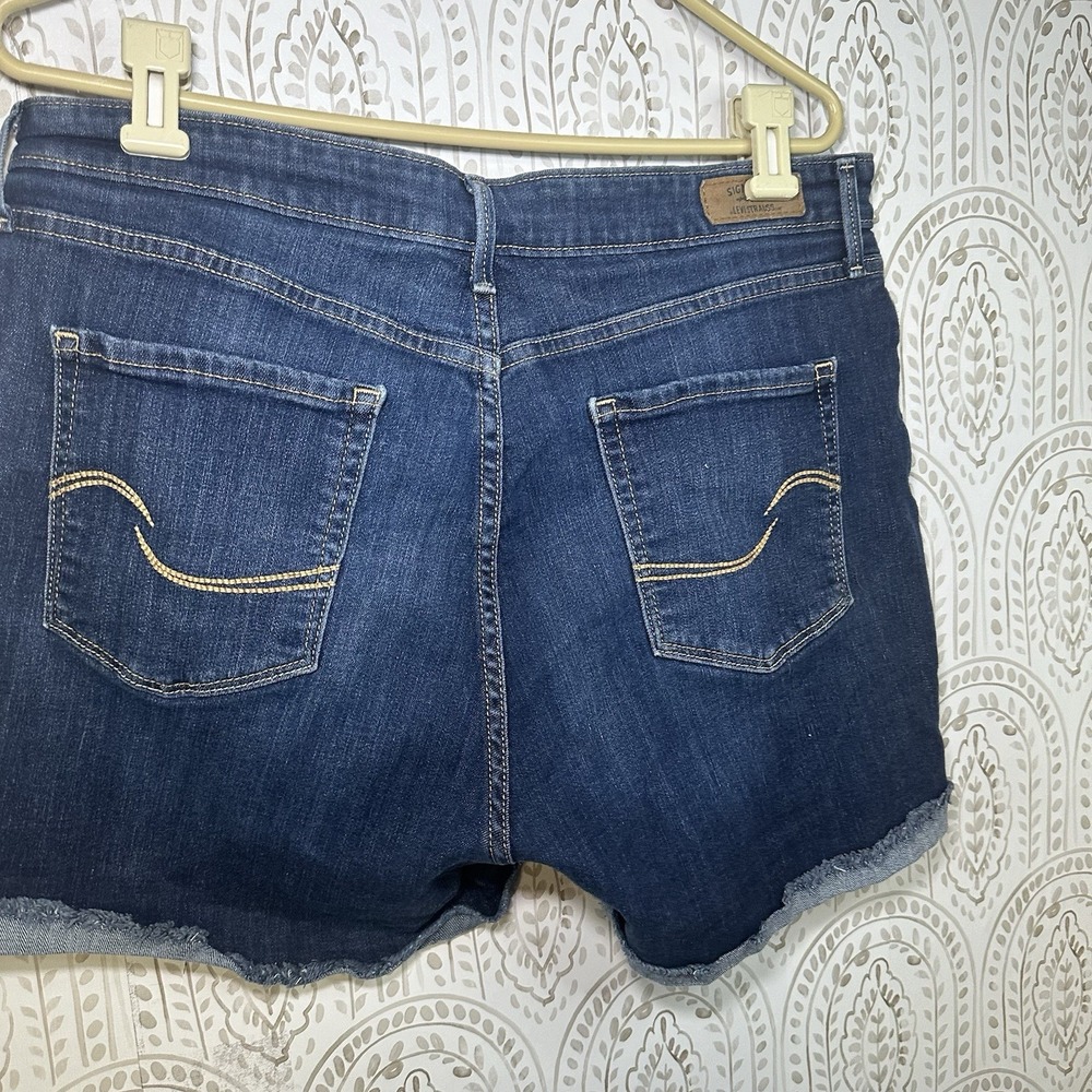 Signature by Levi Strauss Dark Blue Distressed Denim Jean Shorts - Picture 2 of 10